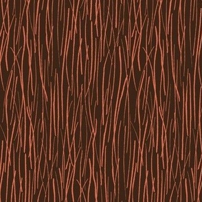 290 - Medium Scale  Crispy Dry Pine Needles in Chocolate Brown and Energizing Orange - for autumn/fall apparel, grass cloth wallpaper, crafts and nursery decor, fall pillows and bedlinen