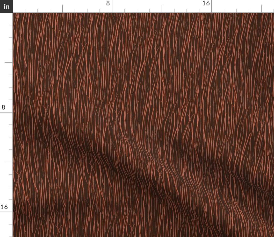 290 - Medium Scale  Crispy Dry Pine Needles in Chocolate Brown and Energizing Orange - for autumn/fall apparel, grass cloth wallpaper, crafts and nursery decor, fall pillows and bedlinen