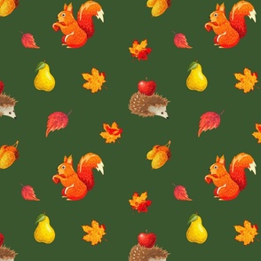 Hedgehog,squirrel,autumn pattern 