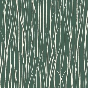 290 - Jumbo scale Crispy Dry Pine Needles in teal and cool cream - for autumn/fall apparel, grasscloth wallpaper, crafts and nursery decor.