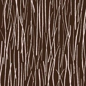 290 - Jumbo scale Pine needles in warm chocolate and cream, organic wonky hand drawn lines, for apparel, kids clothes, fall inspired bedlinen and home decor