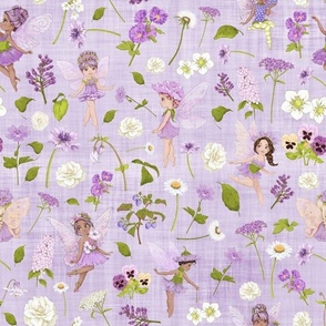 purple Fairy floral purple linen