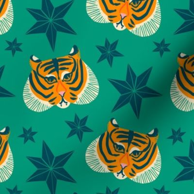 Tigers and stars on a green background
