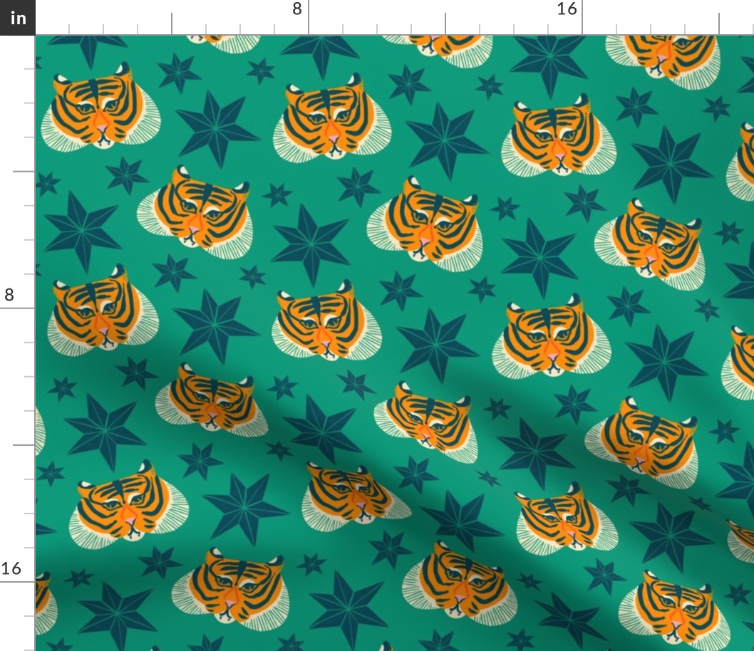 Tigers and stars on a green background