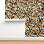 Large Tiger Lilies in the Garden on Dark Blue