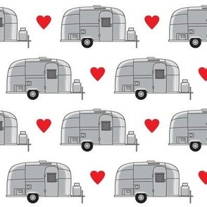 vintage aluminum trailers with red hearts