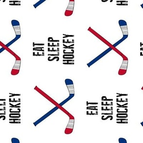 (large scale) eat sleep hockey - cross sticks - red and blue C22