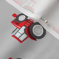 red tractors on grey - farm themed fabric (90) C22