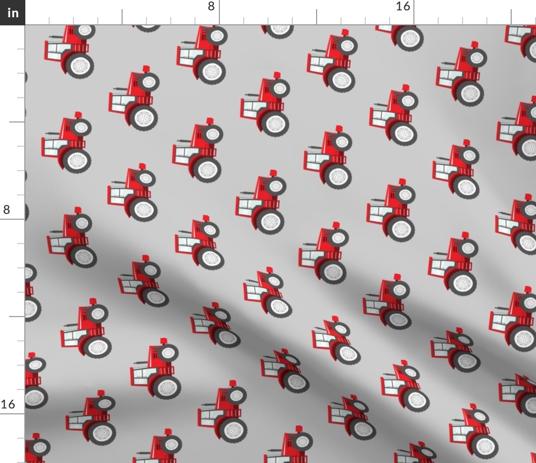 red tractors on grey - farm themed fabric (90) C22