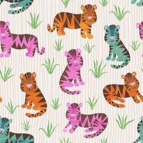 Bright Papercut Tigers - Small Scale - Collage - Kids - Baby Cute 