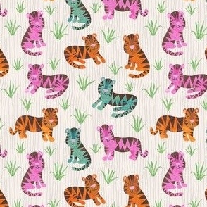 Bright Papercut Tigers  - Ditsy Scale - Collage - Kids - Baby Cute