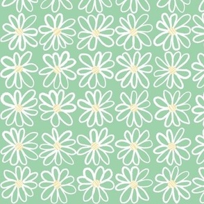 540 - Daisy grid in sage green, buttery yellow and off white - medium scale for spring and Easter crafts, home decor and summer apparel.