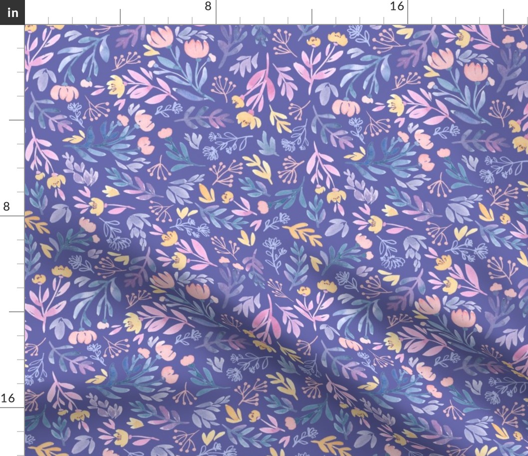 Violet Floral on Very Peri (small) Fabric | Spoonflower