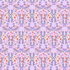 Lilac floral symmetrical folk art