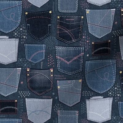 Denim Sashiko Jeans Pockets / Small Scale