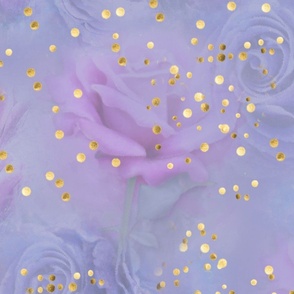 Violet-blue Watercolour Roses _ Tulips with Gold confetti