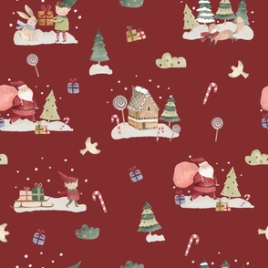 Santa's Village - Christmas pattern Red