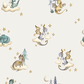 Little Dragons Watercolor Baby Pattern - Grey