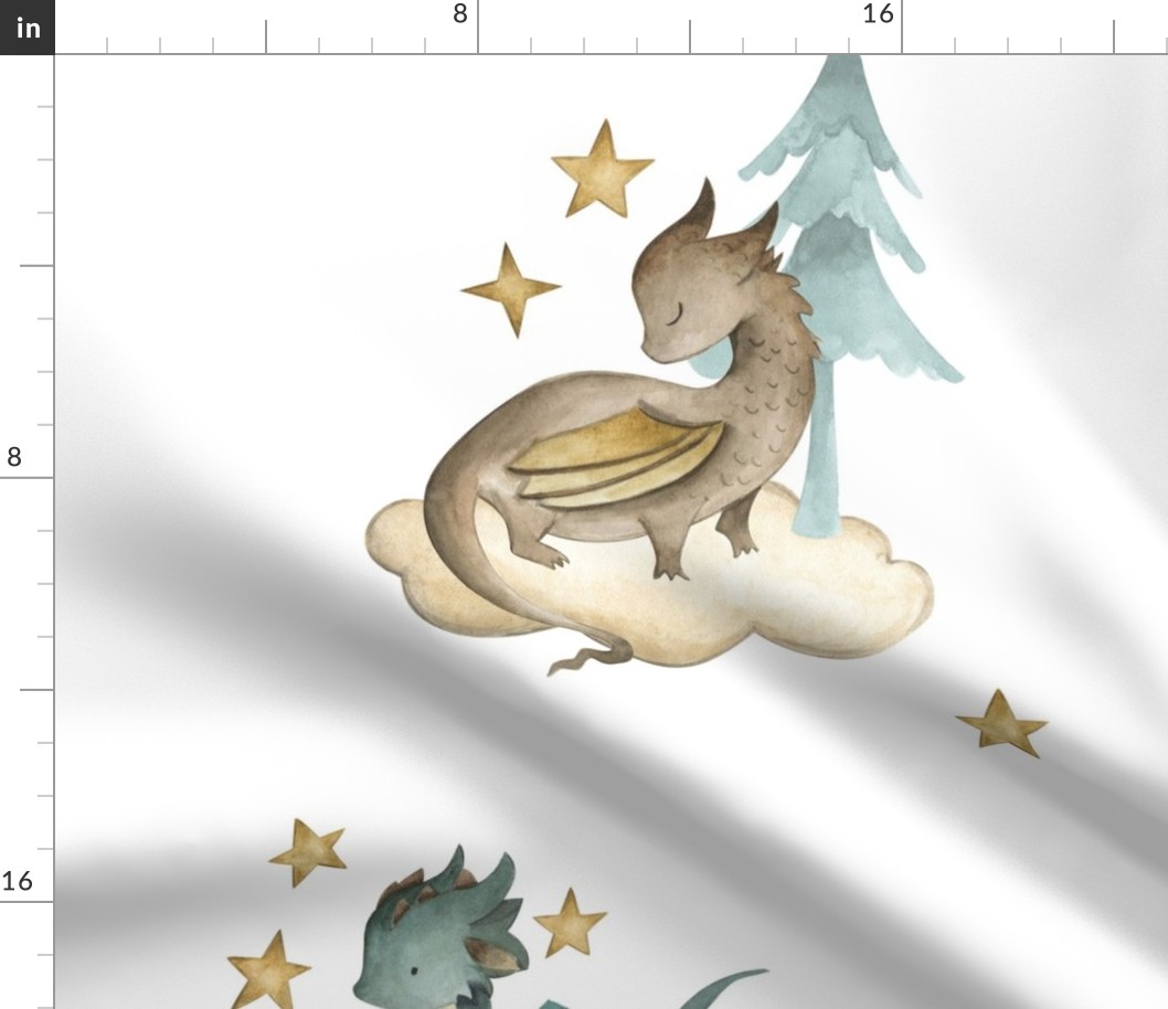 Little Dragons Watercolor Baby Pattern - White