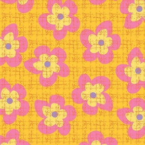 happy retro floral in yellow and pink by rysunki_malunki
