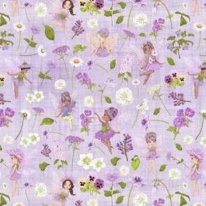 small scale purple Fairy floral purple linen