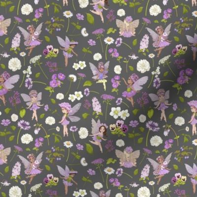 small scale purple Fairy floral grey