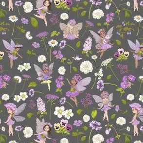 small scale purple Fairy floral grey