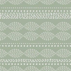 Oval boho mudcloth abstract minimalist patchwork plaid design baby nursery white on sage green olive spring 