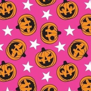 Jack-O-Lanterns On Pink w/ White Stars