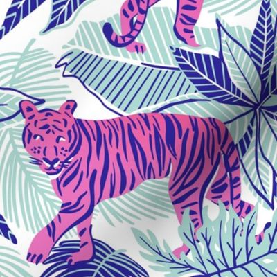 Neon pink tigers in cool jungle