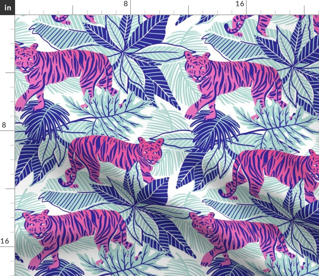 Neon pink tigers in cool jungle