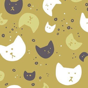 Cat heads on gold background_LARGE