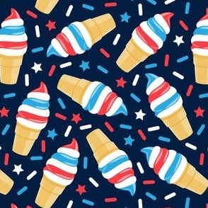 Red White and Blue Swirl Cones - soft serve icecream - Stars and Stripes (dark blue) - LAD22