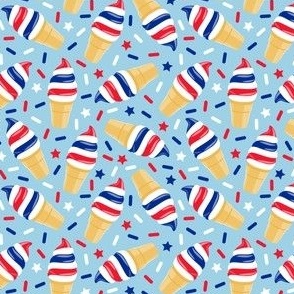 (small scale) Red White and Blue Swirl Cones - soft serve icecream - Stars and Stripes (light blue) - LAD22