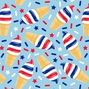 Red White and Blue Swirl Cones - soft serve icecream - Stars and Stripes (light blue) - LAD22