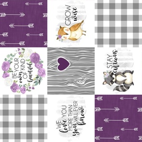 Woodland Buddies//Modified//Plum - Wholecloth Cheater Quilt - Rotated