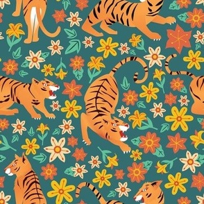 Tigers in a Flower Field