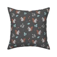 Little squirrel woodland animals and leaves acorns and forest leaf kids design soft blue gray on charcoal boys 