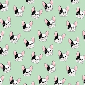 Cute little freehand frenchie dogs adorable bulldog face illustration  kids design black and white on mint green  