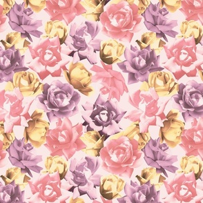 Vintage yellow purple pink Roses 24