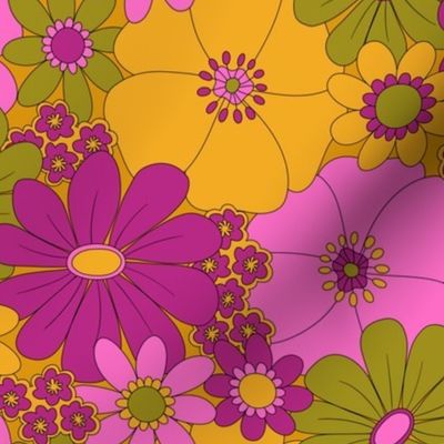 Retro Pink & Yellow Floral Half-Drop Pattern