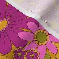 Retro Pink & Yellow Floral Half-Drop Pattern