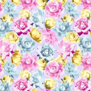 Pink Blue Yellow Roses 24