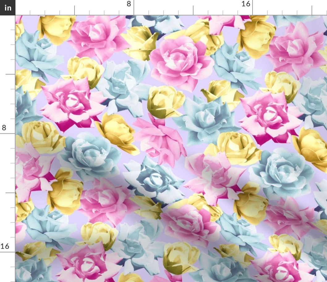 Pink Blue Yellow Roses 24