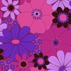 Retro Pink & Purple Floral Half-Drop Pattern