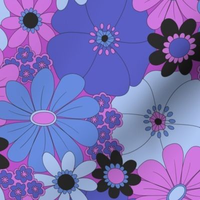 Retro Pink & Periwinkle Floral Half-Drop Pattern
