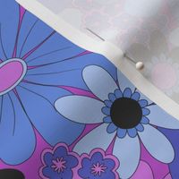 Retro Pink & Periwinkle Floral Half-Drop Pattern