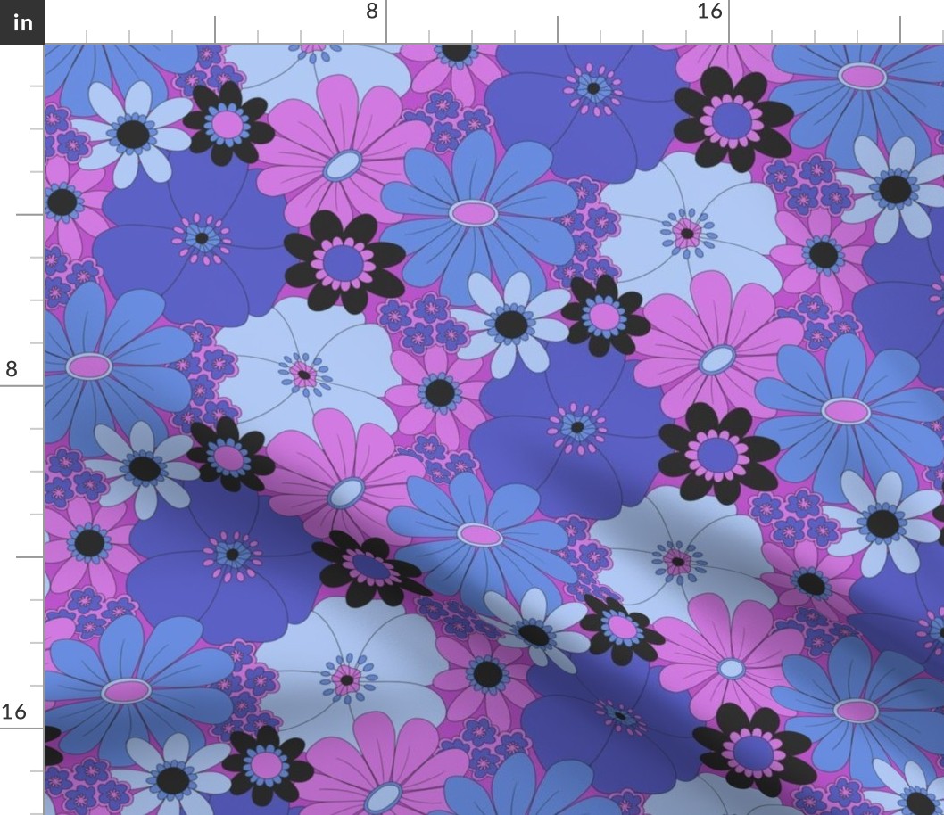 Retro Pink & Periwinkle Floral Half-Drop Pattern