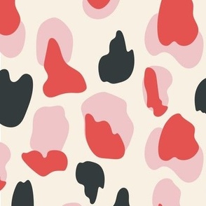 Large Abstract Animal Print Spots in Red Pink and Black with Cream Background