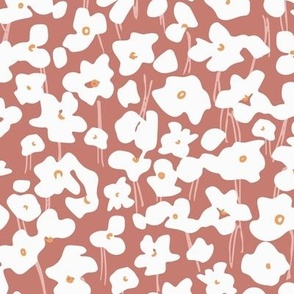 Anna / medium scale / rusty brown abstract sweet playful floral pattern design 